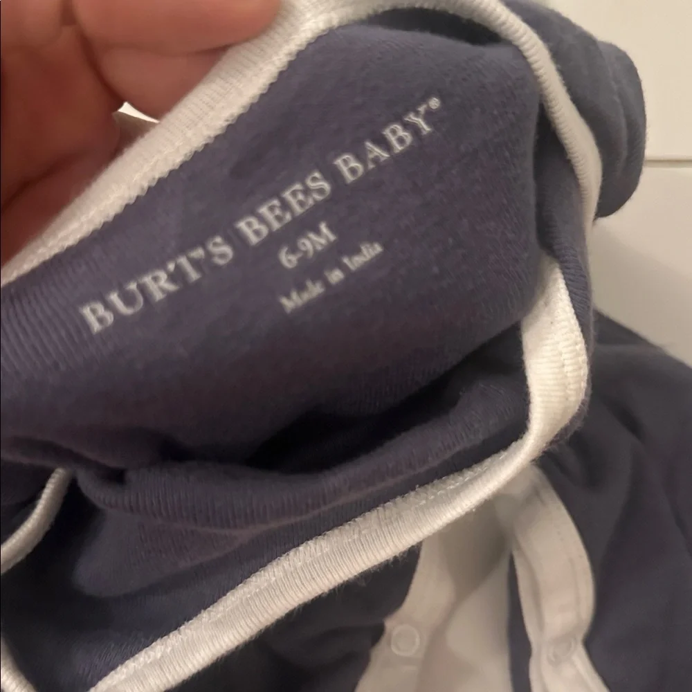 Burt's Bees Baby Blue romper with White Trim 6/9m